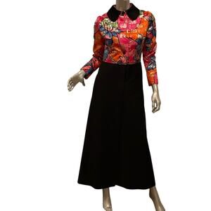 Rare Vintage 70s  Galanos Amelia Gray Colorblock Tailored Maxi Dress Designer